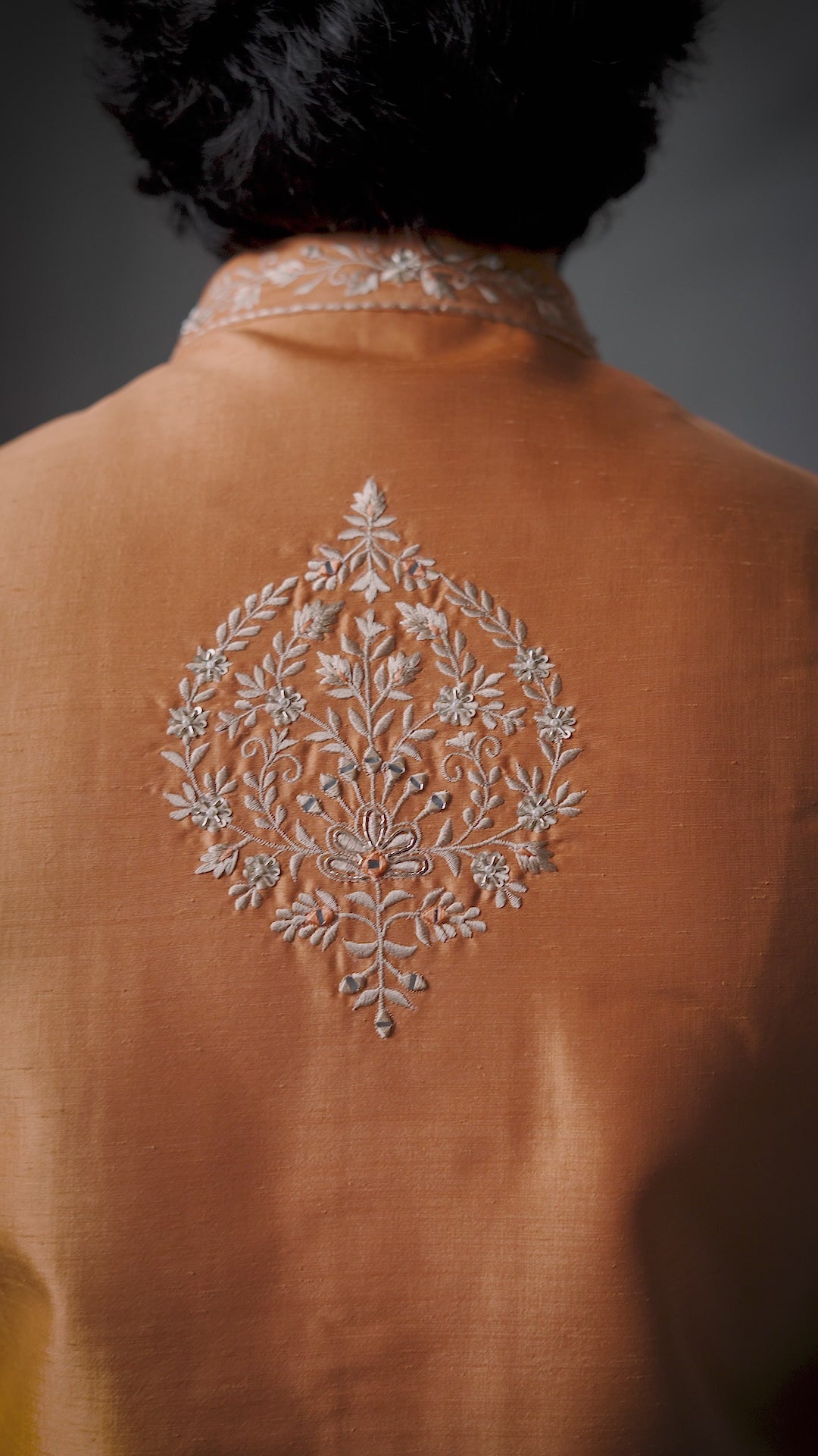 Peach & Beige Wedding Kurta with Embroidered Waistcoat