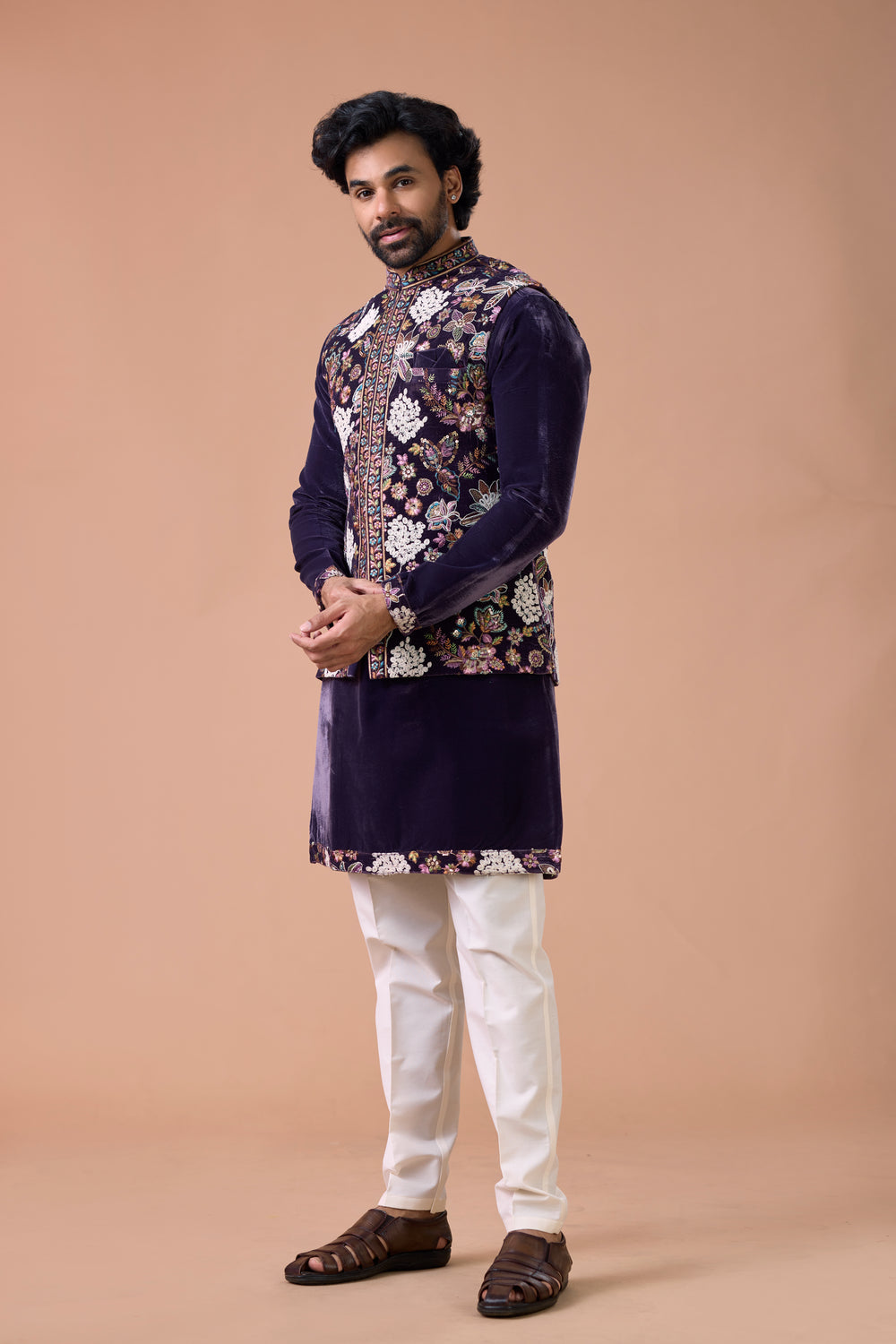 Men Embroidered Nehru Jacket Set