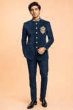 Royal Teal Blue Embroidered Jodhpuri Suit for Men
