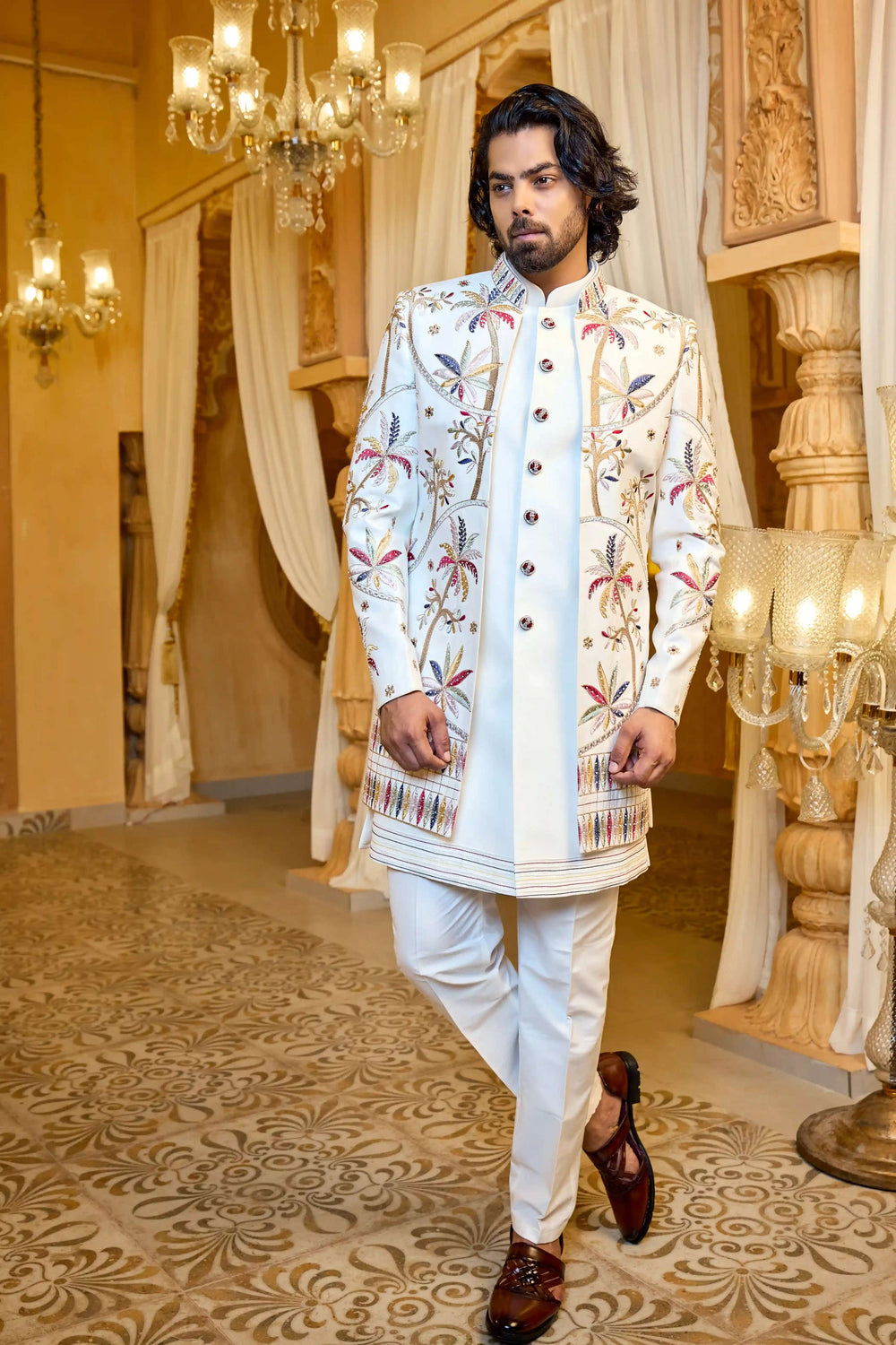 Premium white indo western suit